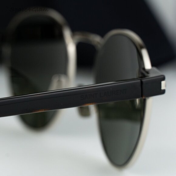 BRAND NEW Saint Laurent SL707 001 Silver Havana Grey Oval Unisex Sunglasses - Picture 4 of 10